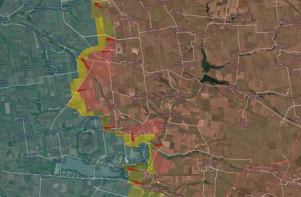 Sytuacja w rejonie Sełydowe-Kurachowe. Jeszcze niezaznaczona utrata Kurachiwki, którą potwierdza już większość ukraińskich źródeł