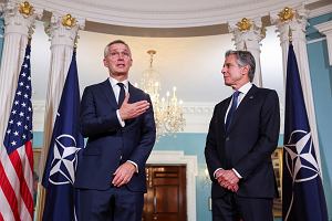 Sekretarz stanu USA Antony Blinken i sekretarz generalnym NATO Jens Stoltenberg w Departamencie Stanu podczas szczytu NATO w Waszyngtonie, USA, 9 lipca 2024 r.