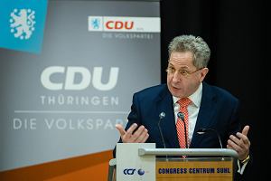 Hans-Georg Maaen, byy szef niemieckiego wywiadu krajowego, przemawia na posiedzeniu okrgowego Zwizku Chrzecijasko-Demokratycznego (CDU) w Suhl we wschodnich Niemczech, 30.04.2021 r.