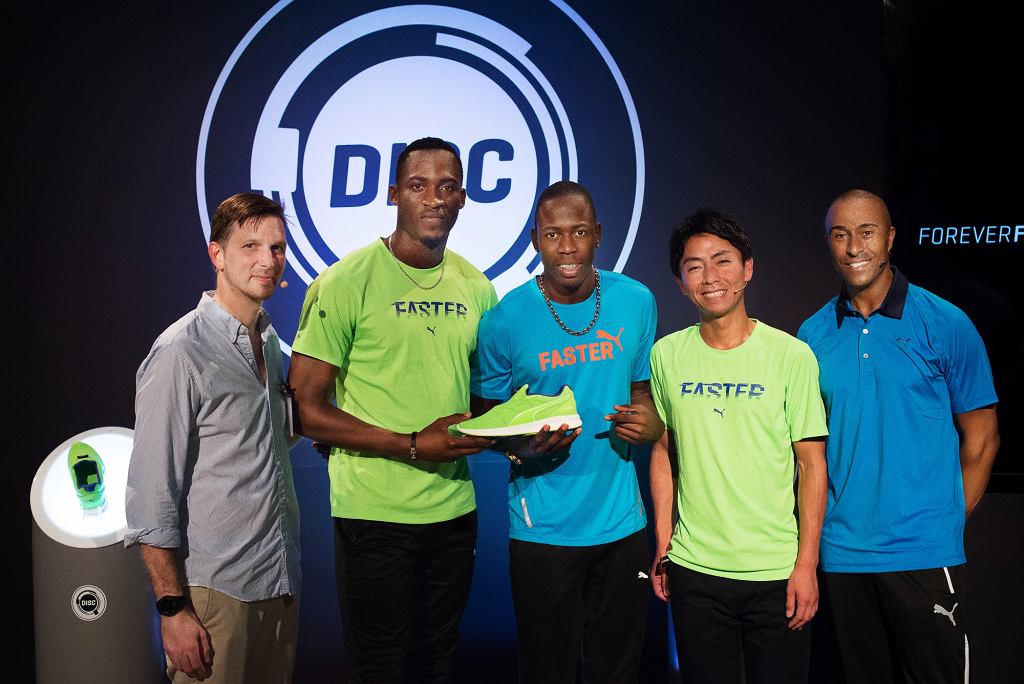 Adam Petrick, PUMA Global Director of Brand and Marketing; Hansle Parchment, Jamaicam sprint hurdler;  Javon Francis, Jamaican sprinter; Kohei Hagio, Senior Head of Global Running PLM Footwear,  PUMA