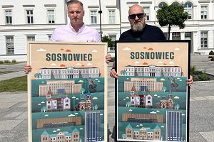 Rafa Siciski i Robert Tarnowski z plakatem Sosnowca