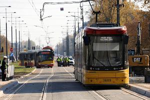 Testy linii tramwajowej do Wilanowa. Odcinek torowiska na ul. Sobieskiego przeznaczony take dla autobusw (22 padziernika 2024 r.)