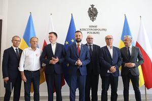 Liderzy partii opozycyjnych podczas prezentacji Paktu Senackiego, Warszawa, 17.08.2023