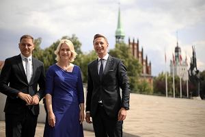  Sekretarz stanu Meklemburgii Patrick Dahlemann , premier Meklemburgii - Pomorza Przedniego Manuela Schwesig i marszaek wojewdztwa Zachodniopomorskiego Olgierd Geblewicz podczas wizyty delegacji z Niemiec w Szczecinie