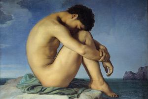 'Nagi mody mczyzna siedzcy nad morzem', Hippolyte Flandrin, 1836 r.