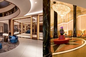 Lobby w warszawskim hotelu Sheraton po remoncie (zdjcie po lewej) i przed remontem