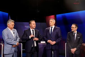 Liderzy najwikszych austriackich partii przed ostatni debat telewizyjn przed wyborami. Na zdjciu od lewej: Werner Kogler (Zieloni), Andreas Babler (Socjaldemokraci), Karl Nehammer (Austriacka Partia Ludowa) i Werner Kogler (Wolnociowa Partia Austrii).