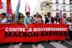 Demonstracja przeciwko nowemu premierowi Francji na Place de la Bastille w Paryu, Francja, 21 wrzenia 2024 r.