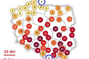 Liczba dni upalnych w Polsce w roku 2024 (do 26 sierpnia)