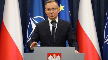 Andrzej Duda wygasza owiadczenie po posiedzeniu Rady Gabinetowej. Warszawa, Paac Prezydencki, 13 lutego 2024 r.