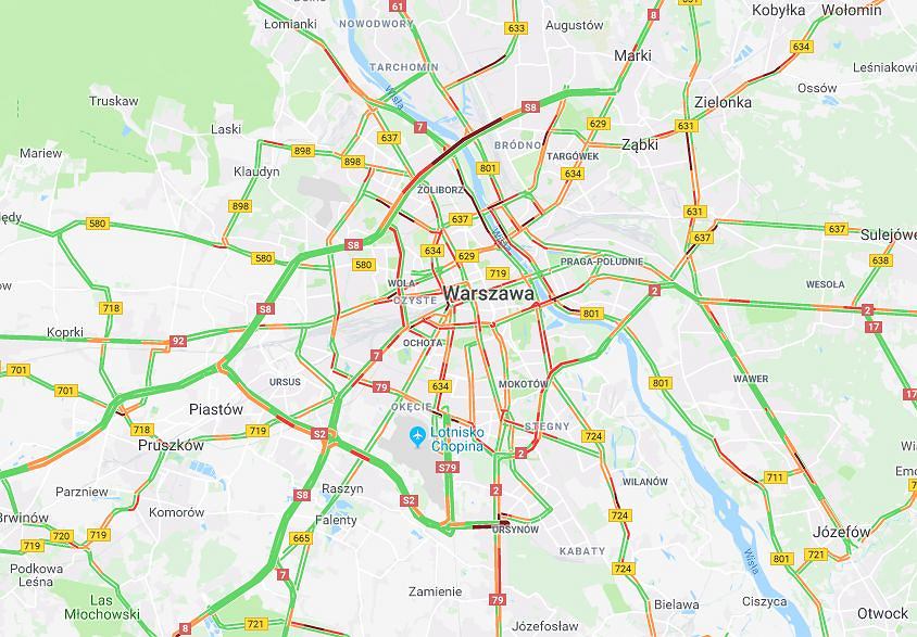 Mapa natężenia ruchu przed 10 rano