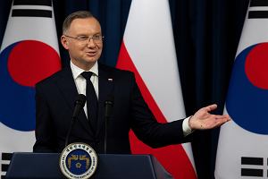 Prezydent Andrzej Duda podczas konferencji prasowej w Seulu, Korea Poudniowa, 24 padziernika 2024 r.