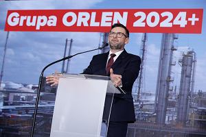 1.02.2024, Warszawa, Daniel Obajtek (jeszcze jako prezes Orlenu) na konferencji prasowej.