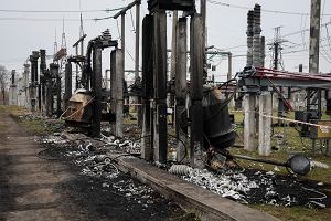 10.11.2022, centralna Ukraina, zniszczona podstacja wysokiego napicia nal꿱ca do Ukrenergo.