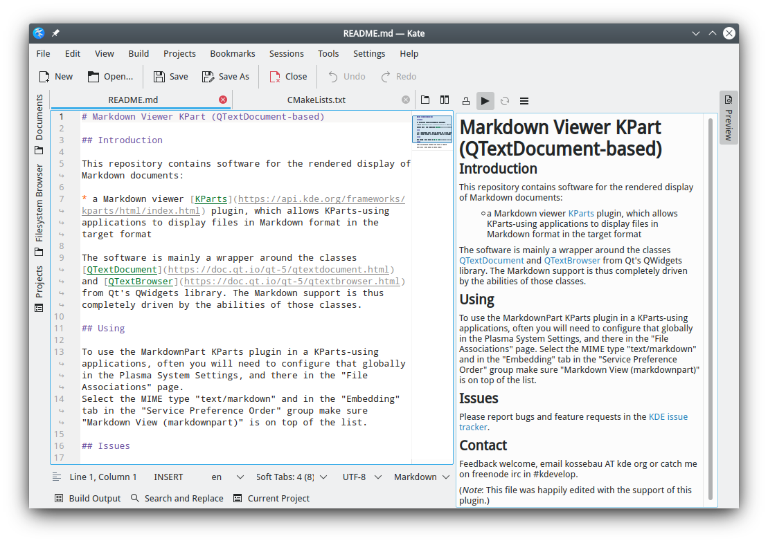 Screenshot of KPart Visor de Markdown