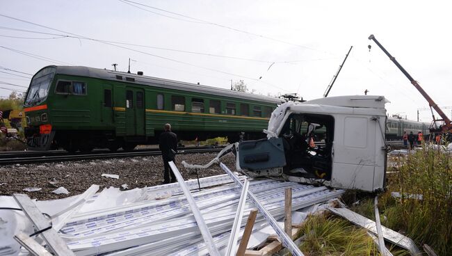 ДТП на железнодорожном переезде в Подмосковье