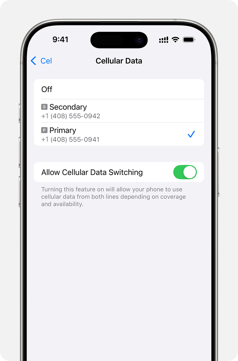 iPhone cellular data settings what number uses cellular data or turn on Allow Cellular Data Switching.