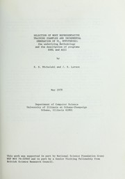 Cover of: Selection of most representative training examples and incremental generation of VL₁ hypotheses: the underlying methodology and the description of programs, ESEL and AQ11