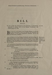 Cover of: Human Fertilisation and Embryology (Disclosure of Information) Bill 1992