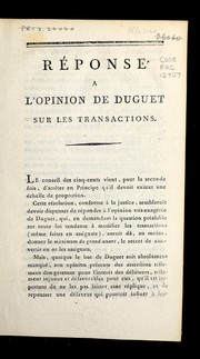 Cover of: Re ponse a l'opinion de Duguet sur les transactions