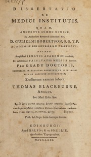 Cover of: Dissertatio de medici institutis ... by Thomas Blackburne, Thomas Blackburne