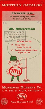 Cover of: Monthly catalog, December, 1958: pot grown lining out stock in 2 1/4" and 3" pots