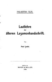 Lautlehre der älteren LaSamonhandschrift by Paul Lucht