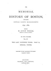 Cover of: The memorial history of Boston by Justin Winsor, Justin Winsor