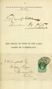 Cover of: The origin of some of the lake-basins of Cumberland