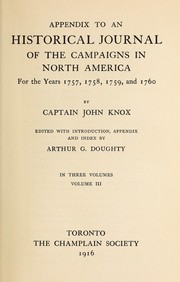 Cover of: An historical journal of the campaigns in North America: for the years 1757, 1758, 1759, and 1760