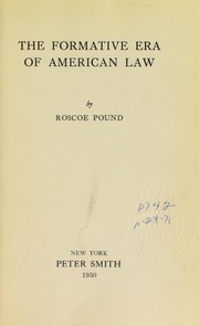 Cover of: The formative era of American law