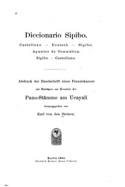 Cover of: Diccionario sipibo.: Castellano-deutsch-sipibo. Apuntes de gramática.  Sipibo-castellano.