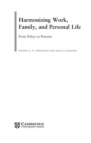 Cover of: Harmonizing work, family, and personal life: from policy to practice