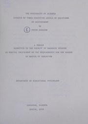 Effects of three cognitive levels of questions on achievement by Peter H. Harasym