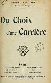 Cover of: Du choix d'une carriere. --.