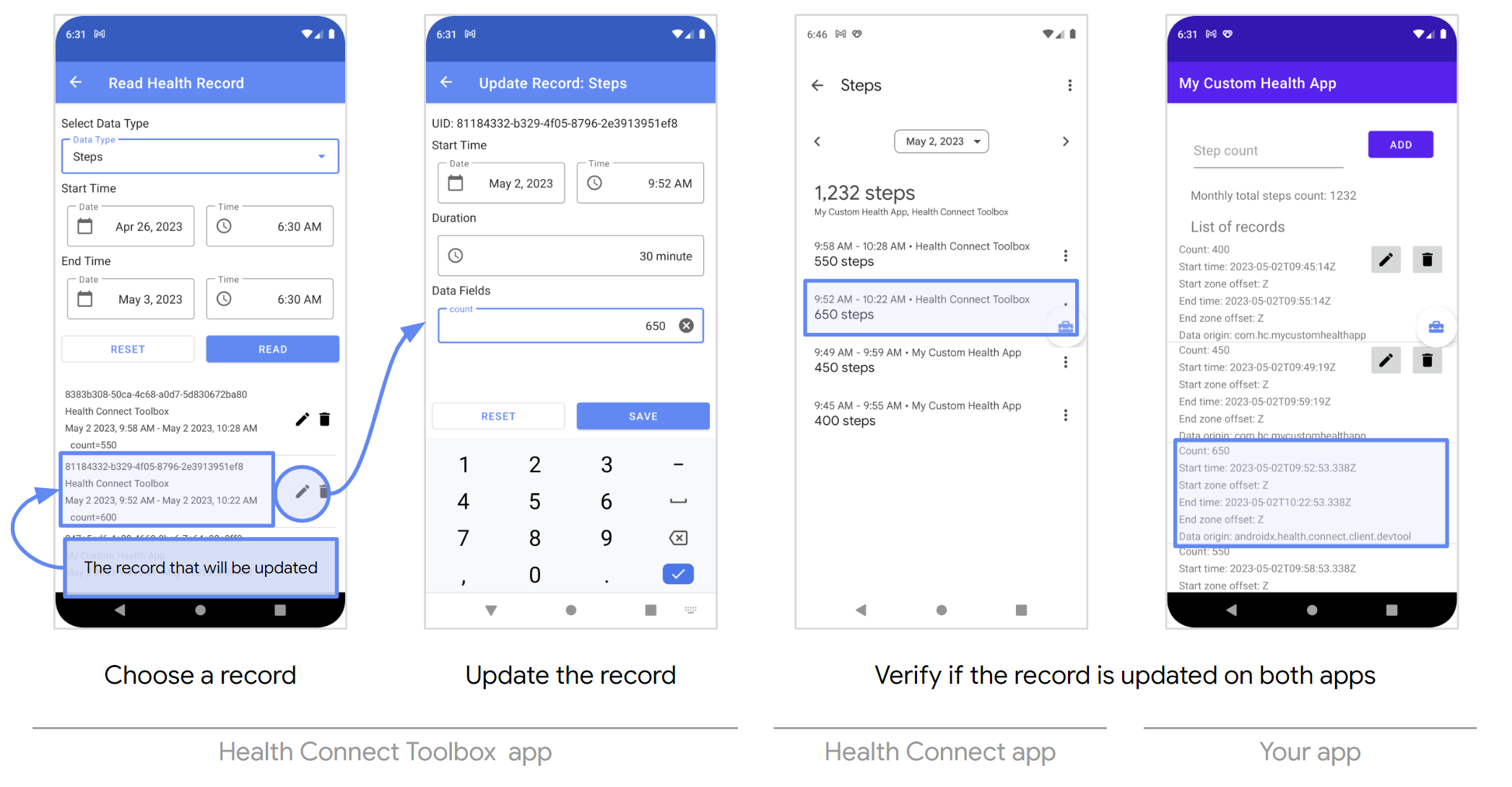 Display updated data from your app