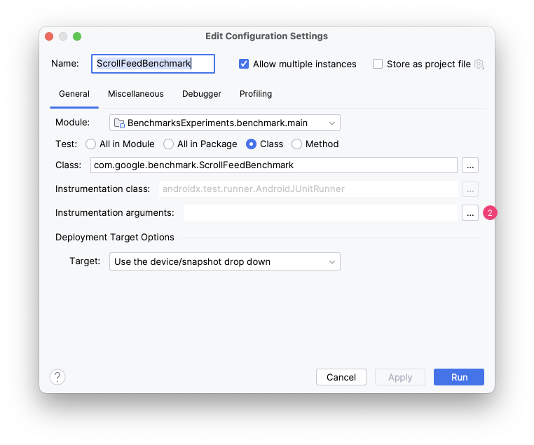 edit the instrumentation arguments