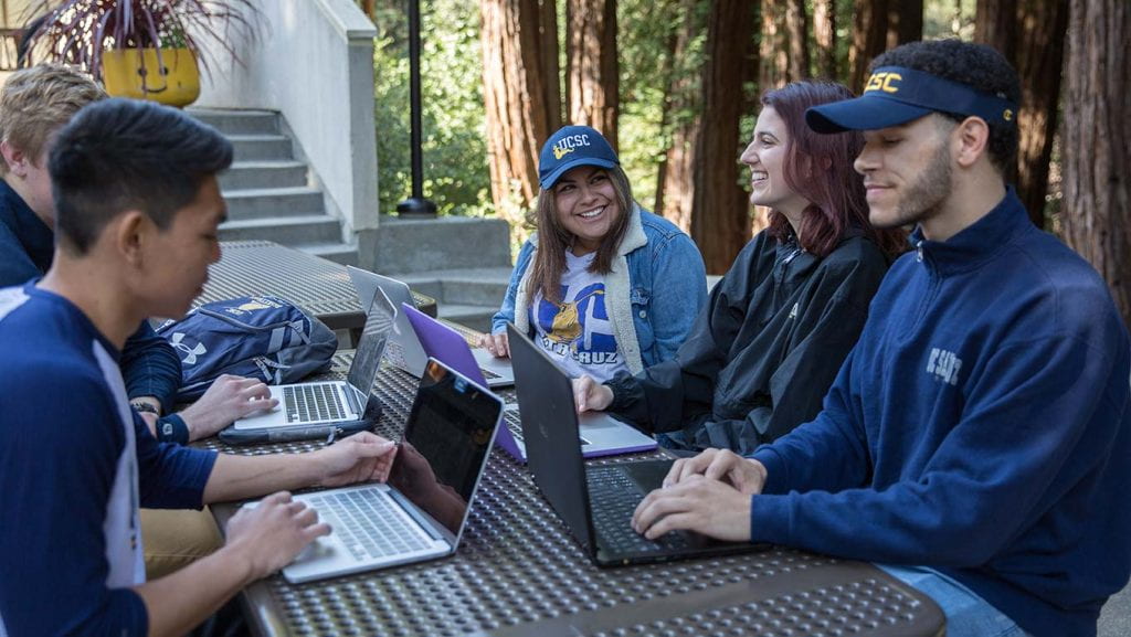 Staff meeting outside on the beautiful UCSC campus