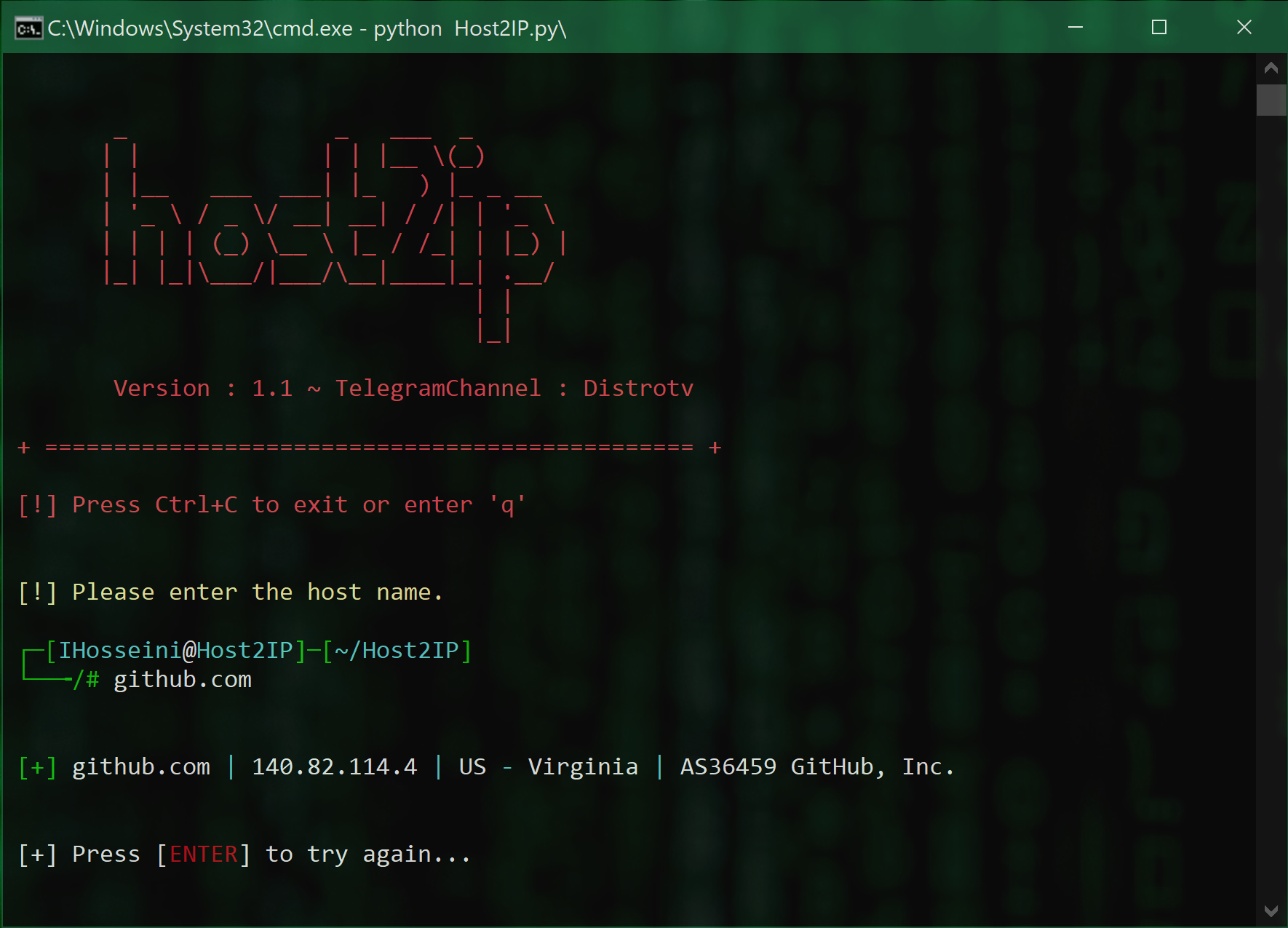 screen shot of Host2IP v1.1