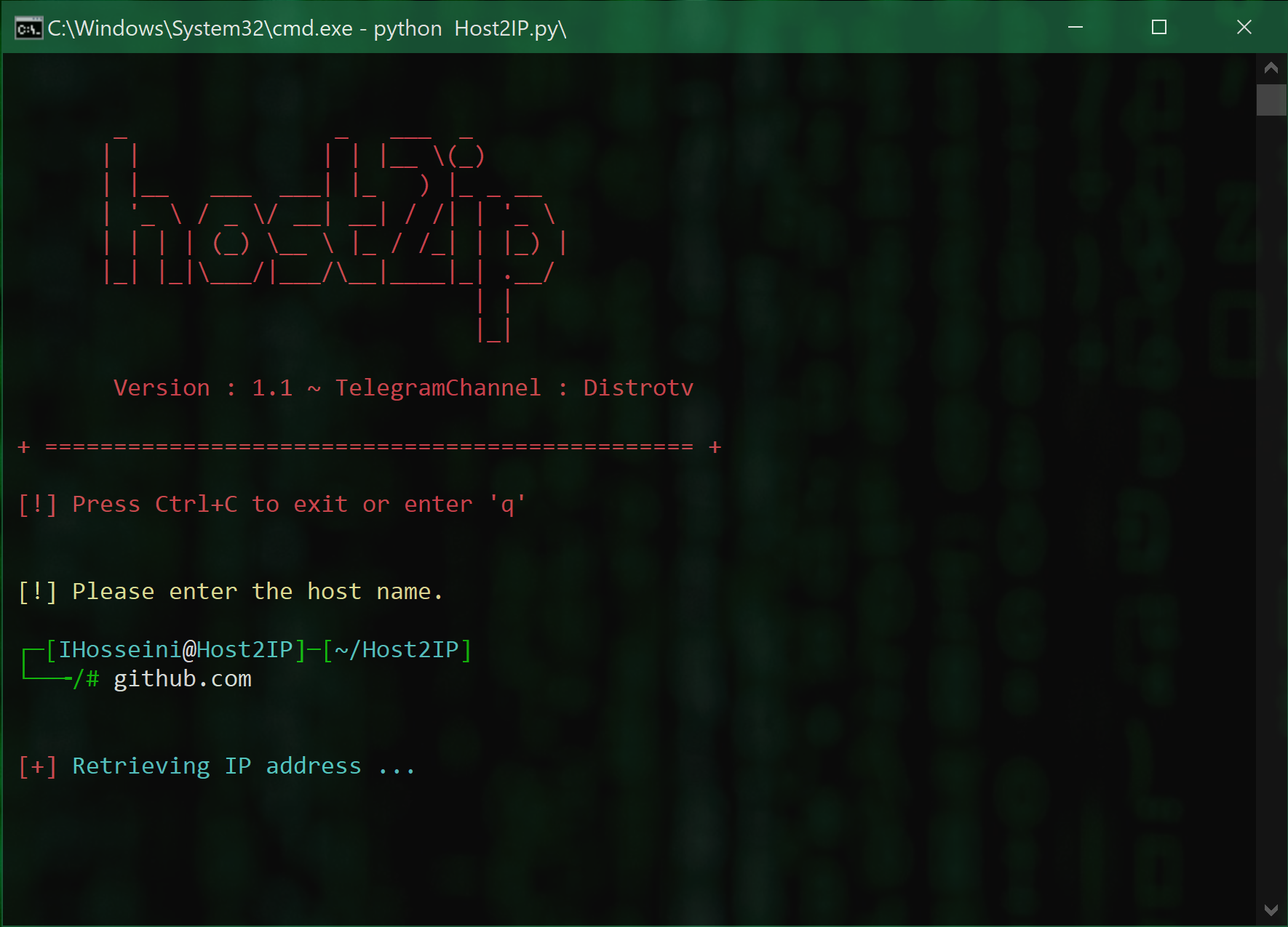 screen shot of Host2IP v1.1