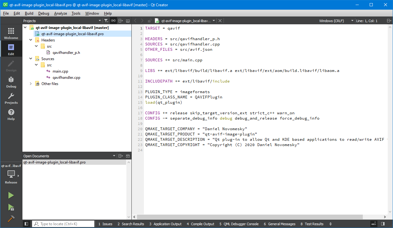 qt-avif-image-plugin in Qt Creator
