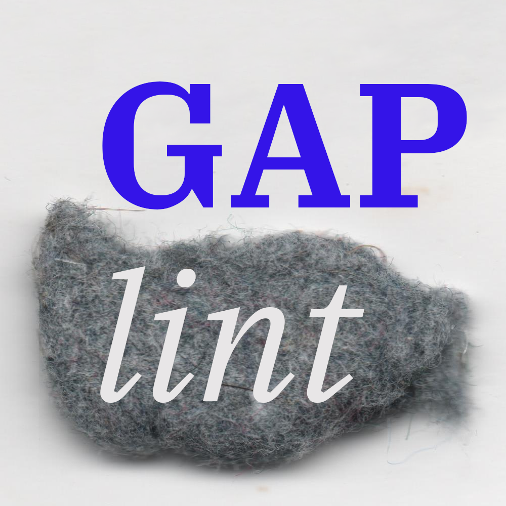 The gaplint logo, an image of a piece of lint with the word "GAP" written above it and "lint" within it.