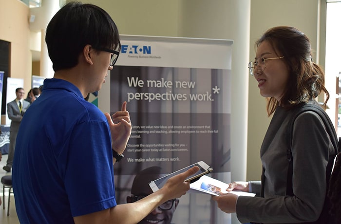 Graduate students at the Tech career fair