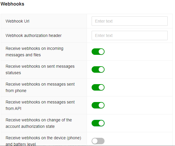 Incoming webhooks settings