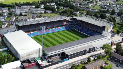 Aerial view of Burnley FC's Turf Moor stadium