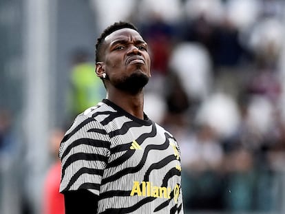 Paul Pogba, en un calentamiento con la Juventus antes de un partido de liga en Italia el pasado mayo.