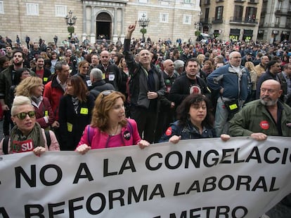 Manifestación de los trabajadores de Metro en Barcelona.