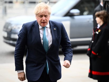 Boris Johnson acude este martes al servicio religioso en homenaje al Duque de Edimburgo, en la Abadía de Westminster (Londres)