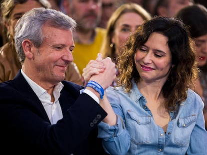 Alfonso Rueda e Isabel Díaz Ayuso, en un mitin en Vigo.