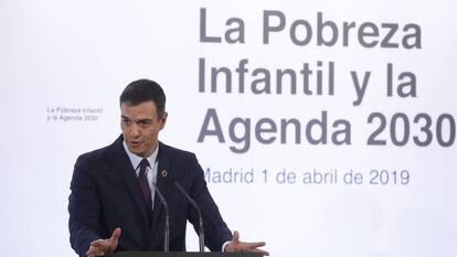 Pedro Sánchez, durante un encuentro en Moncloa sobre pobreza infantil.